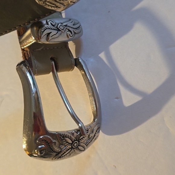 Womens leather Multi-Color Belt Silver floral square medallion Silver Buckle S/M main image 7